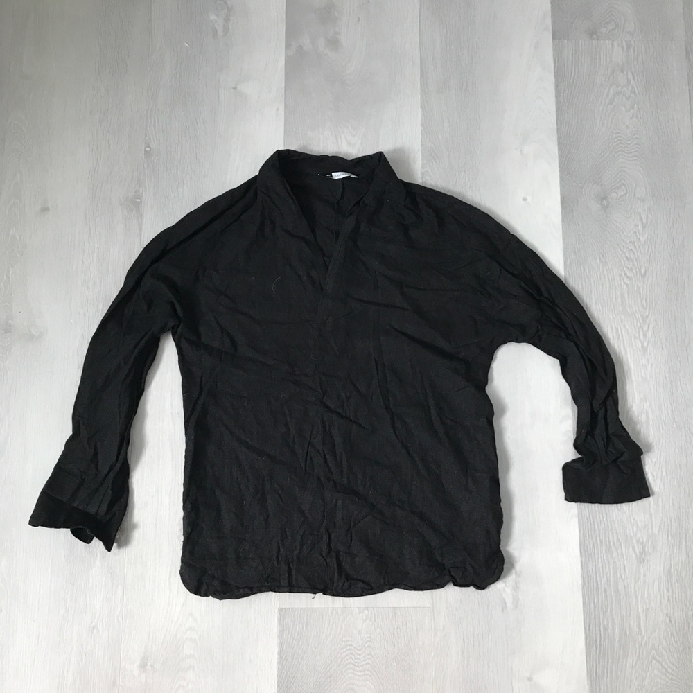 KIDORIMAN WOMENS XL BLACK LINEN POPOVER LONG SLEEVE